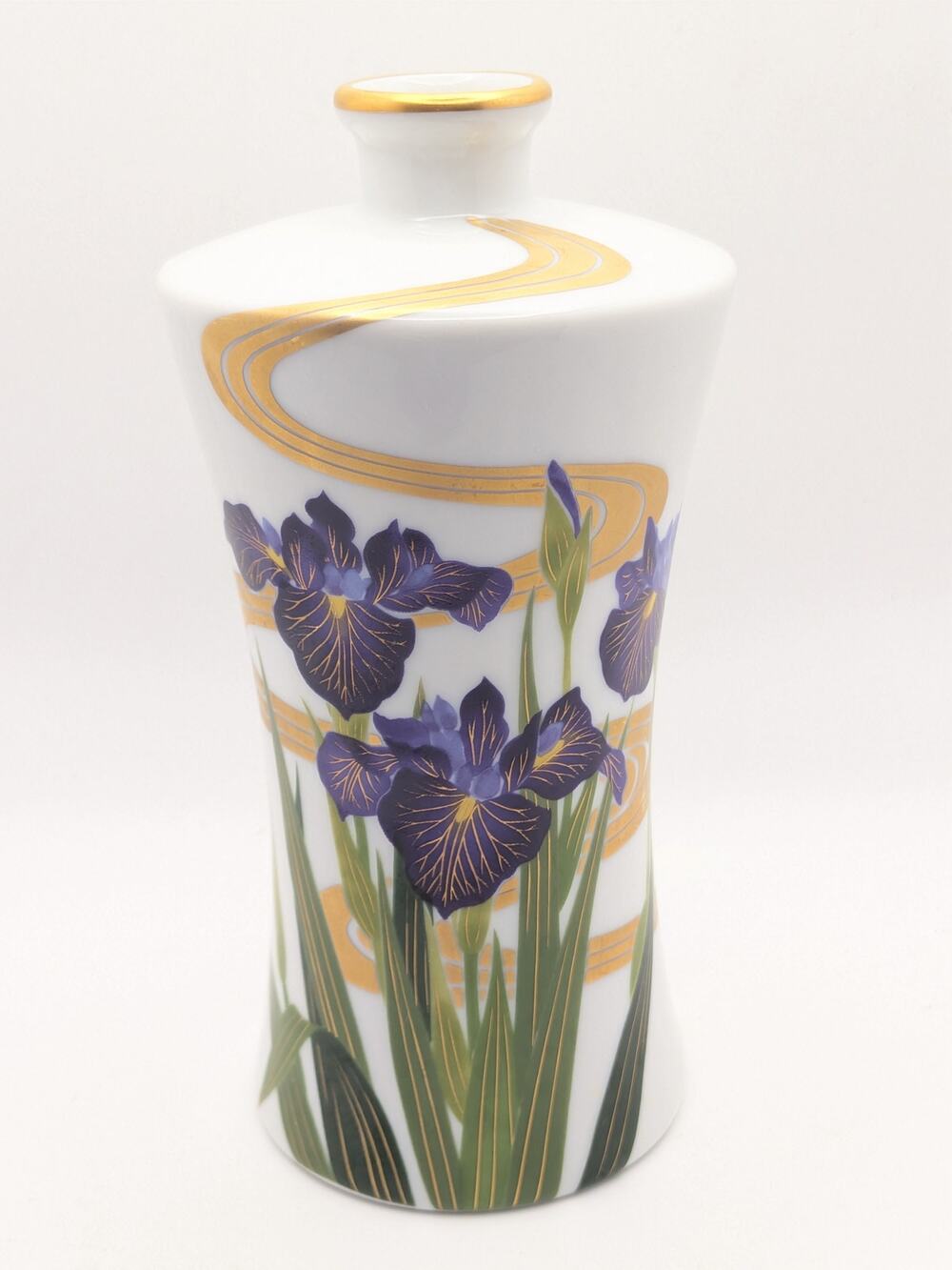 Japanese Porcelain Vase Bud Flower Banquet Purple Iris Gold Trim Vintage Marked